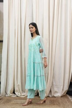 Aqua Long Flare Dress Set -ZAZU Clothing Shop ktg092