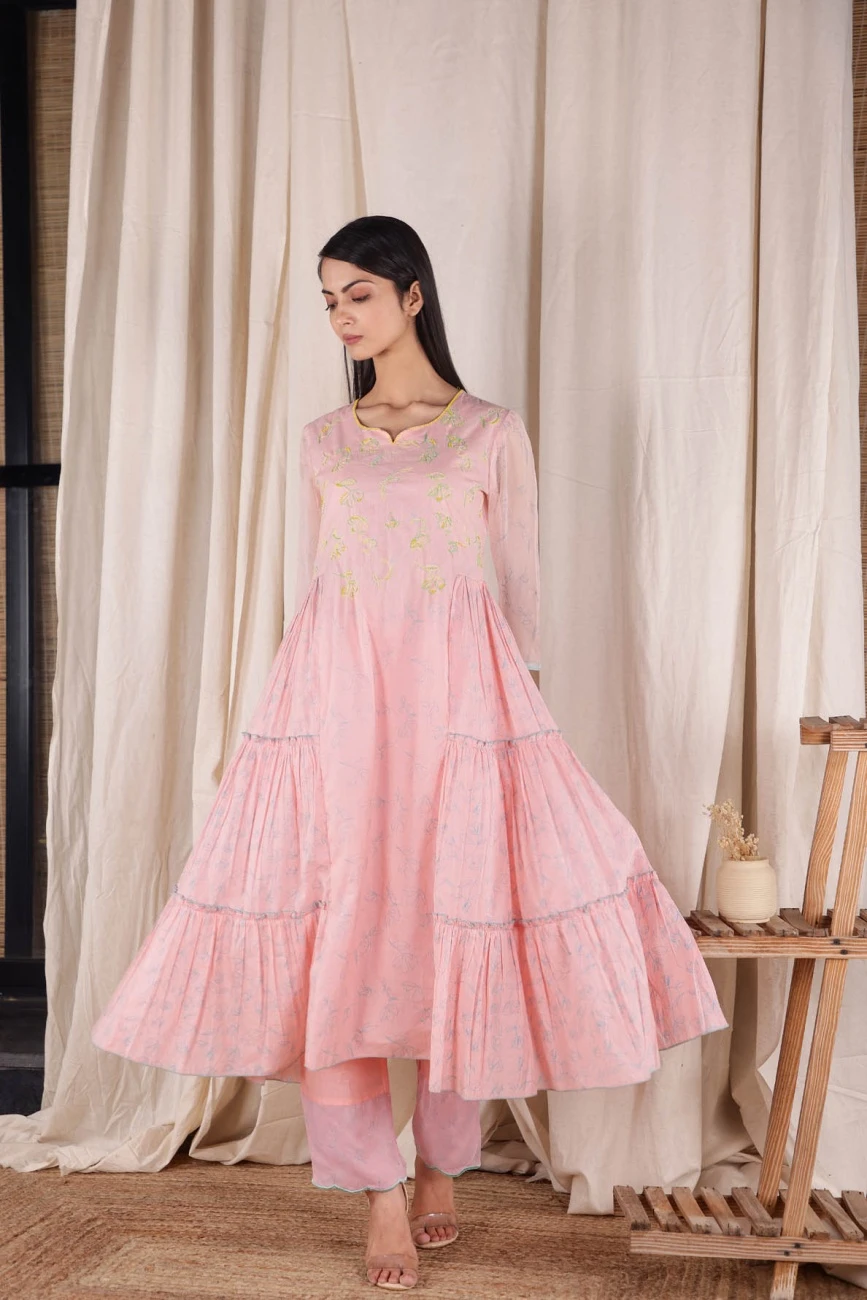 Pink Long Flare Dress Set 3 Pink Long Flare Dress Set