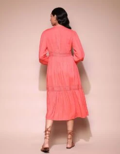 Coral Tiered Midi Dress With Inner -ZAZU Clothing Shop ldrmod01n34638778coral4