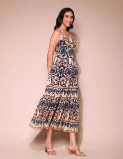 Navy Printed Strappy Maxi Dress -ZAZU Clothing Shop ldrpgt01n34249266navy3