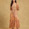 Orange Printed Maxi Dress -ZAZU Clothing Shop ldrvch01n34178794orange1 1