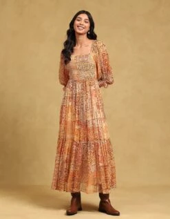 Orange Printed Maxi Dress