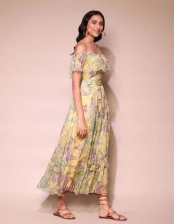 Yellow Paisely Printed Dress -ZAZU Clothing Shop ldrvch01n34545674yellow3