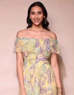 Yellow Paisely Printed Dress -ZAZU Clothing Shop ldrvch01n34545674yellowb