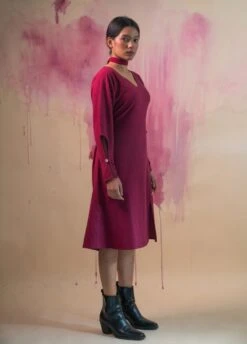 Maroon Asymmetrical Dress -ZAZU Clothing Shop lwdd143