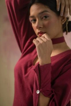 Maroon Asymmetrical Dress -ZAZU Clothing Shop lwdd144