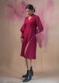 Maroon Asymmetrical Dress -ZAZU Clothing Shop lwdd145