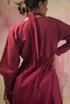 Maroon Asymmetrical Dress -ZAZU Clothing Shop lwdd146