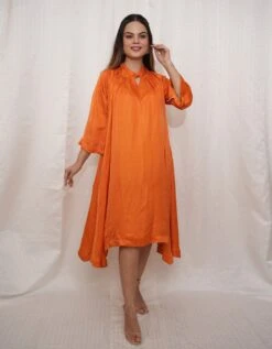 Orange Modal Silk Beaded Belt Dress