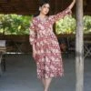 Red Floral Kalamkari Dress 1 Red Floral Kalamkari Dress -ZAZU Clothing Shop mad207381