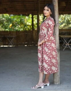 Red Floral Kalamkari Dress -ZAZU Clothing Shop mad207382