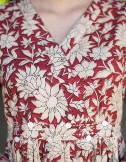 Red Floral Kalamkari Dress -ZAZU Clothing Shop mad207383