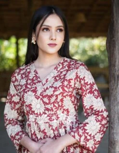Red Floral Kalamkari Dress -ZAZU Clothing Shop mad20738b