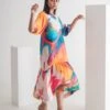 Abstract Print Dress With Slip -ZAZU Clothing Shop mkssor10011