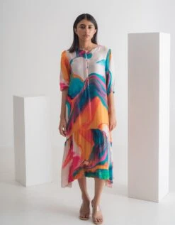 Abstract Print Dress With Slip -ZAZU Clothing Shop mkssor10012