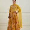 Yellow Floral Anarkali Dress With Dupatta And Belt -ZAZU Clothing Shop n1231