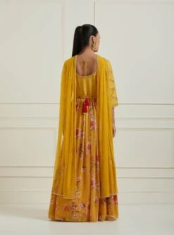 Yellow Floral Anarkali Dress With Dupatta And Belt -ZAZU Clothing Shop n1234