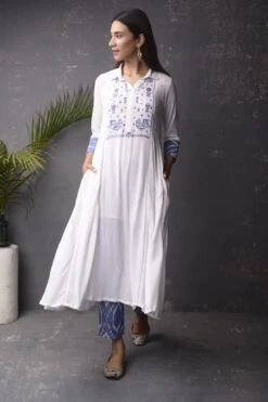 White Cotton Shirt Collar Kurta / Dress