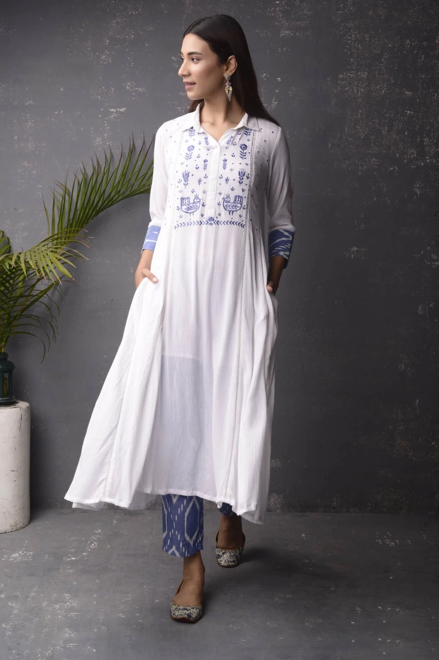 White Cotton Shirt Collar Kurta / Dress 3 White Cotton Shirt Collar Kurta / Dress
