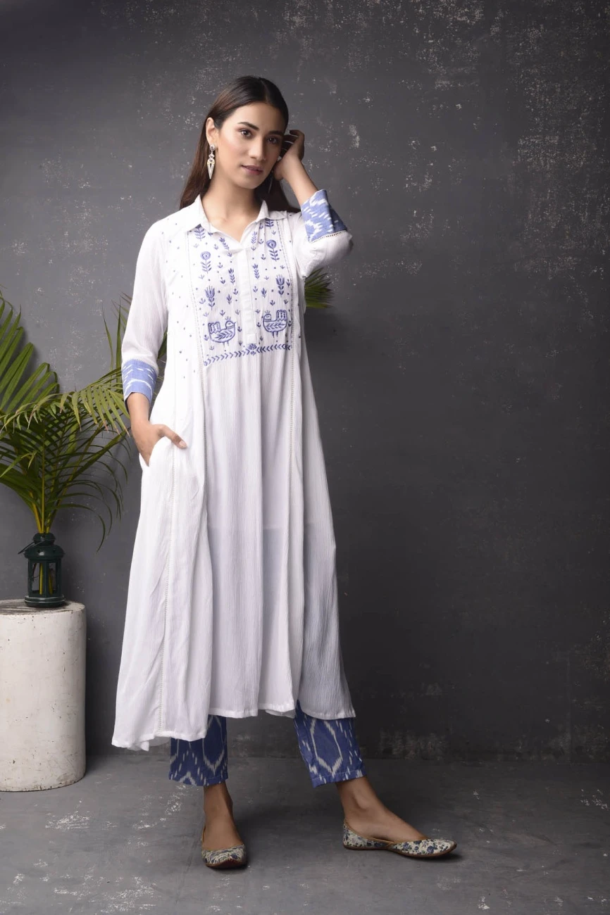 White Cotton Shirt Collar Kurta / Dress 4 White Cotton Shirt Collar Kurta / Dress - Image 2