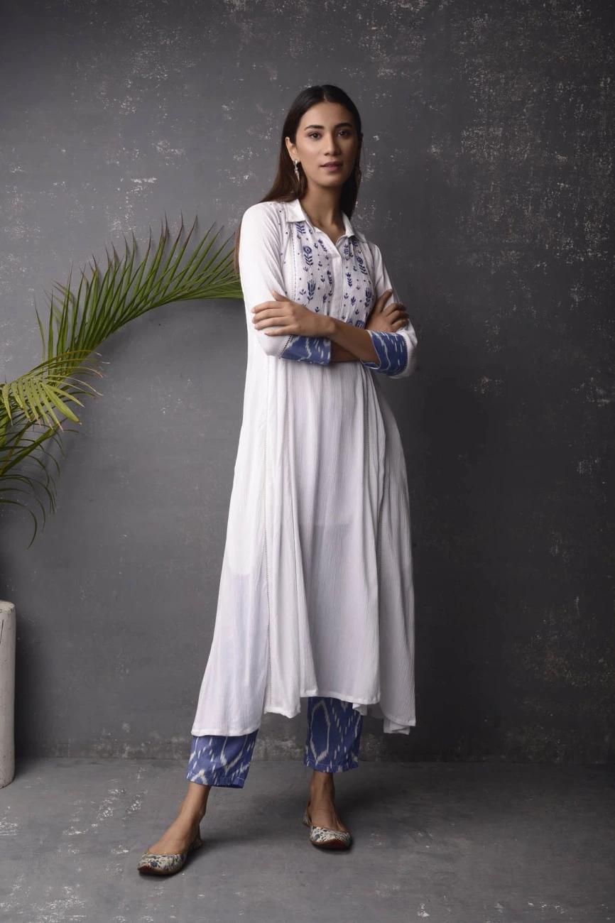 White Cotton Shirt Collar Kurta / Dress 5 White Cotton Shirt Collar Kurta / Dress - Image 3