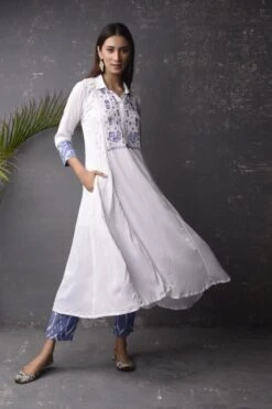White Cotton Shirt Collar Kurta / Dress 11 White Cotton Shirt Collar Kurta / Dress -ZAZU Clothing Shop nc0134