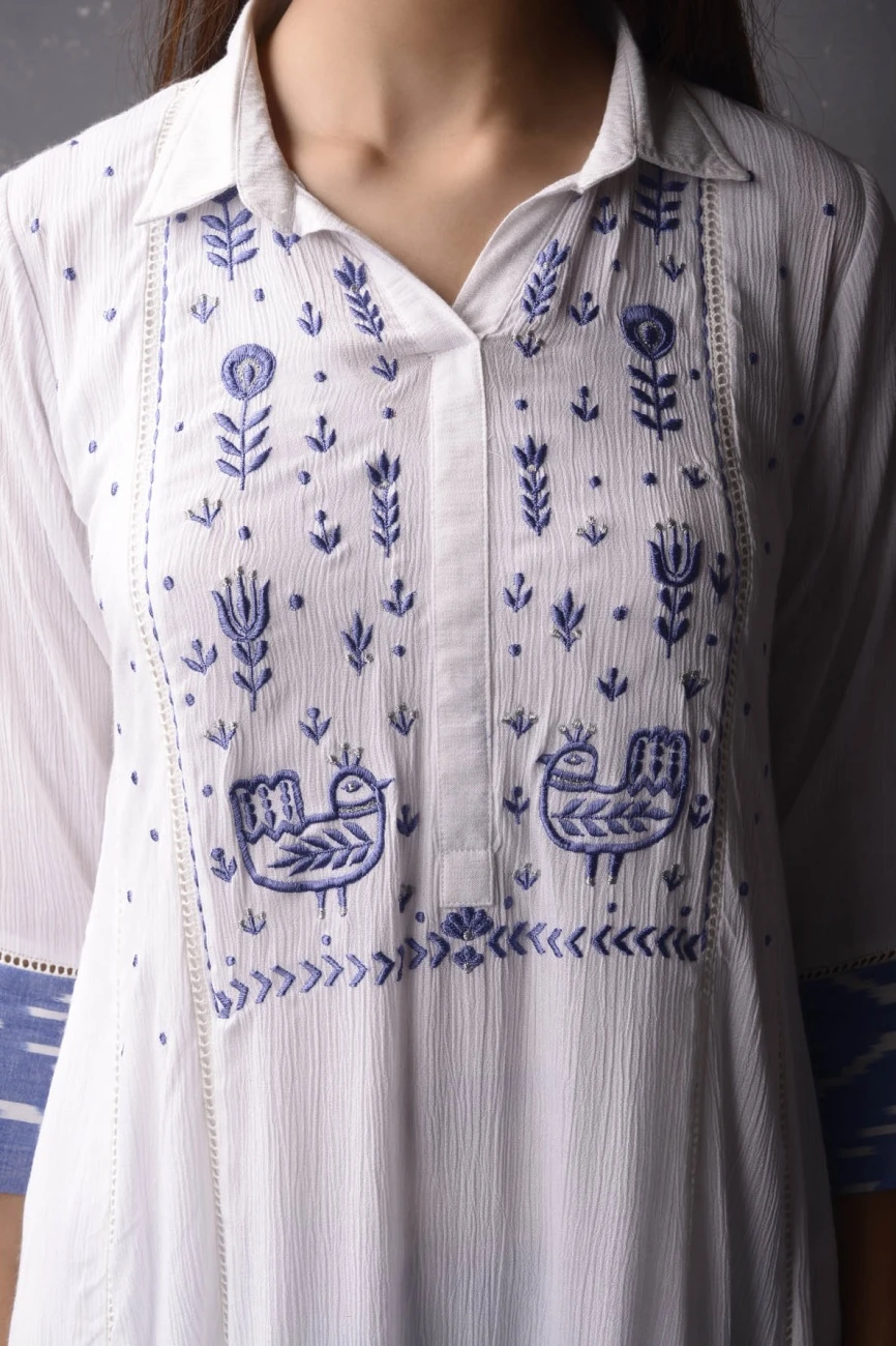 White Cotton Shirt Collar Kurta / Dress 8 White Cotton Shirt Collar Kurta / Dress - Image 6