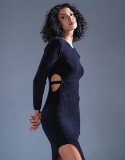 Cotton Knit Cut Out Dress -ZAZU Clothing Shop p3df001blckb