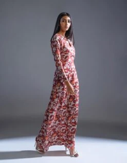 Recycled Polyester Full Length Dress -ZAZU Clothing Shop p3df006floraltileb2