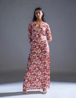 Recycled Polyester Full Length Dress -ZAZU Clothing Shop p3df006floraltileb3