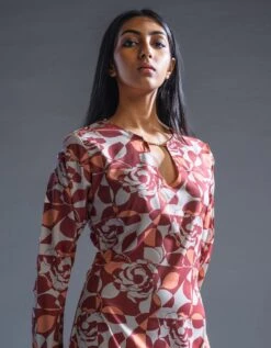 Recycled Polyester Full Length Dress -ZAZU Clothing Shop p3df006floraltileb4