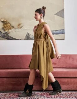 Phoenix Brown Assymetric Dress -ZAZU Clothing Shop pz23c7084