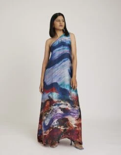 Deep Ocean One Shoulder Long Dress