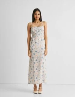 Ruched Floral Strap Maxi Dress -ZAZU Clothing Shop rwpc20drrs2403581652