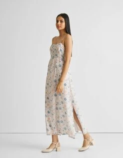 Ruched Floral Strap Maxi Dress -ZAZU Clothing Shop rwpc20drrs2403581653