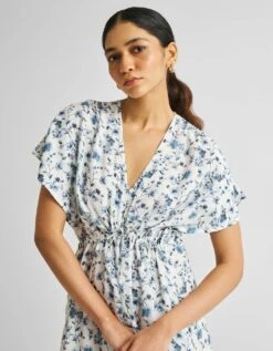 Blue Floral Gathered Maxi Dress -ZAZU Clothing Shop rwpf5drrs240338165b