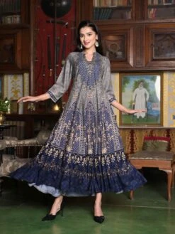 Persian Blue Rayon Palace Long Dress