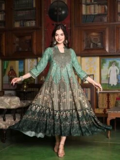 Persian Green Rayon Palace Long Dress