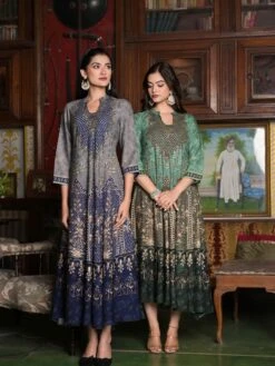 Persian Green Rayon Palace Long Dress -ZAZU Clothing Shop sc6129greenb