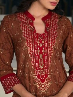 Bohemian Elephant Red Brown Rayon Long Dress -ZAZU Clothing Shop sc6129red2