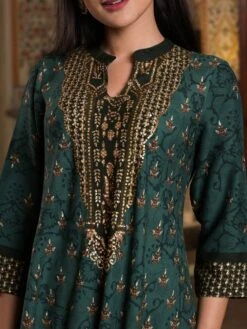 Bohemian Elephant Turquoise Green Rayon Long Dress -ZAZU Clothing Shop sc6129turquoise2