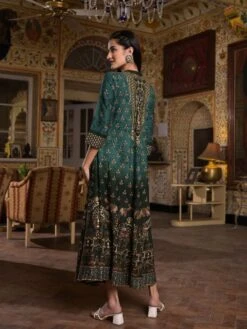 Bohemian Elephant Turquoise Green Rayon Long Dress -ZAZU Clothing Shop sc6129turquoise6