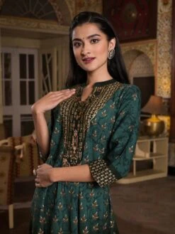 Bohemian Elephant Turquoise Green Rayon Long Dress -ZAZU Clothing Shop sc6129turquoiseb