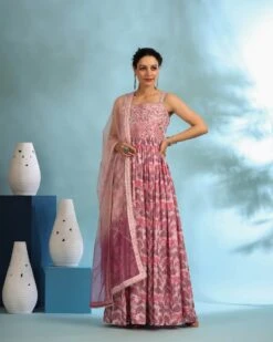 Lilac Muslin Embroidered Floral Printed Dress