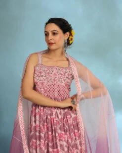 Lilac Muslin Embroidered Floral Printed Dress -ZAZU Clothing Shop sc8061lilacb