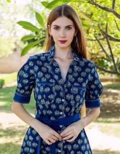 Indigo Hand Block Printed Dress -ZAZU Clothing Shop sd45b