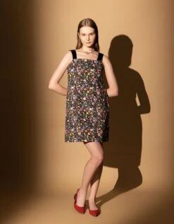 Black Blossom Mini Velvet Strap Dress -ZAZU Clothing Shop shaw1062