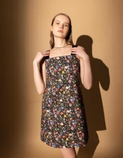 Black Blossom Mini Velvet Strap Dress -ZAZU Clothing Shop shaw1063