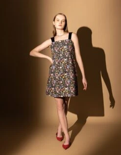 Black Blossom Mini Velvet Strap Dress -ZAZU Clothing Shop shaw1064