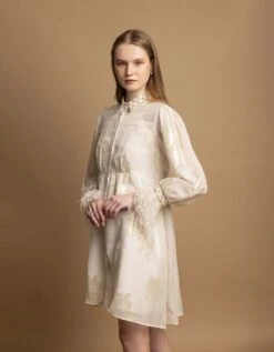 White Silk Georgette Hand Embellished Dress -ZAZU Clothing Shop shaw3023